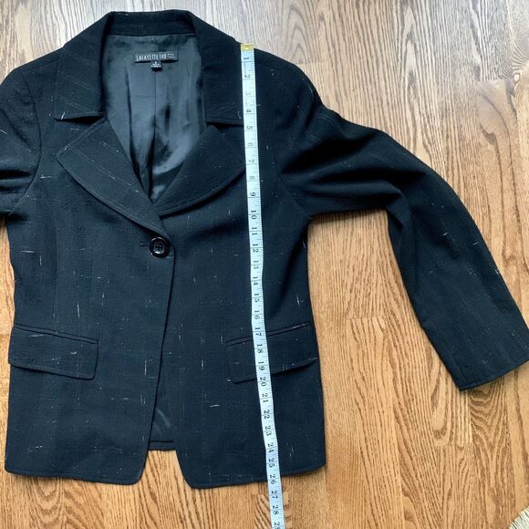 Lafayette 148 Black Wool One Button Blazer w Unique White Pattern Woven In Sz 8 - Picture 8 of 9